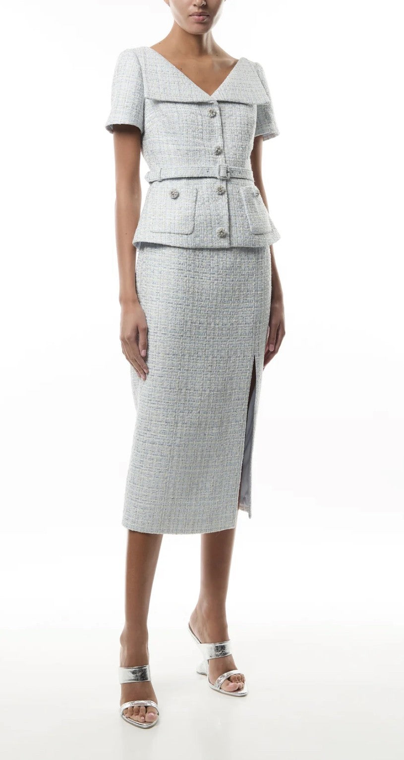 Self portrait- BLUE BOUCLE MIDI DRESS image 3
