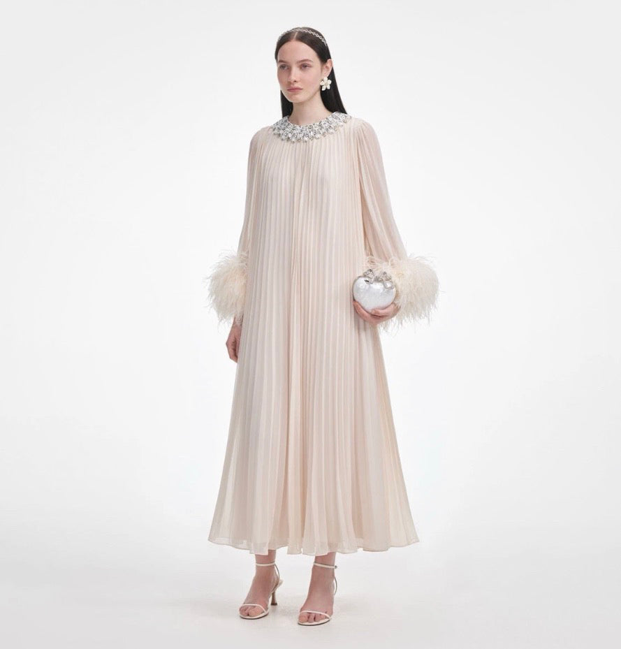 Self- Portrait- Pleated-Chiffon Midi Dress image 2