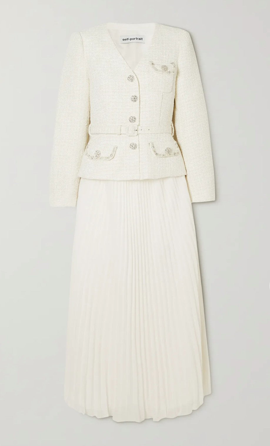 Self-Portrait Cream Tailored BOUCLÉ AND CHIFFON Midi image 7