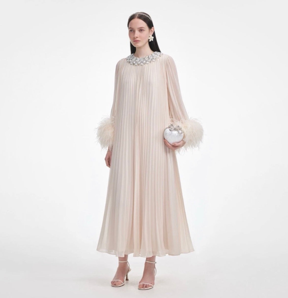 Self- Portrait- Pleated-Chiffon Midi Dress image 0