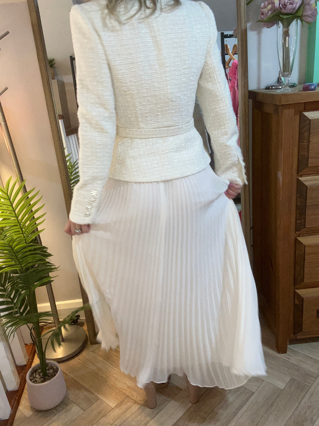 Self-Portrait Cream Tailored BOUCLÉ AND CHIFFON Midi image 5