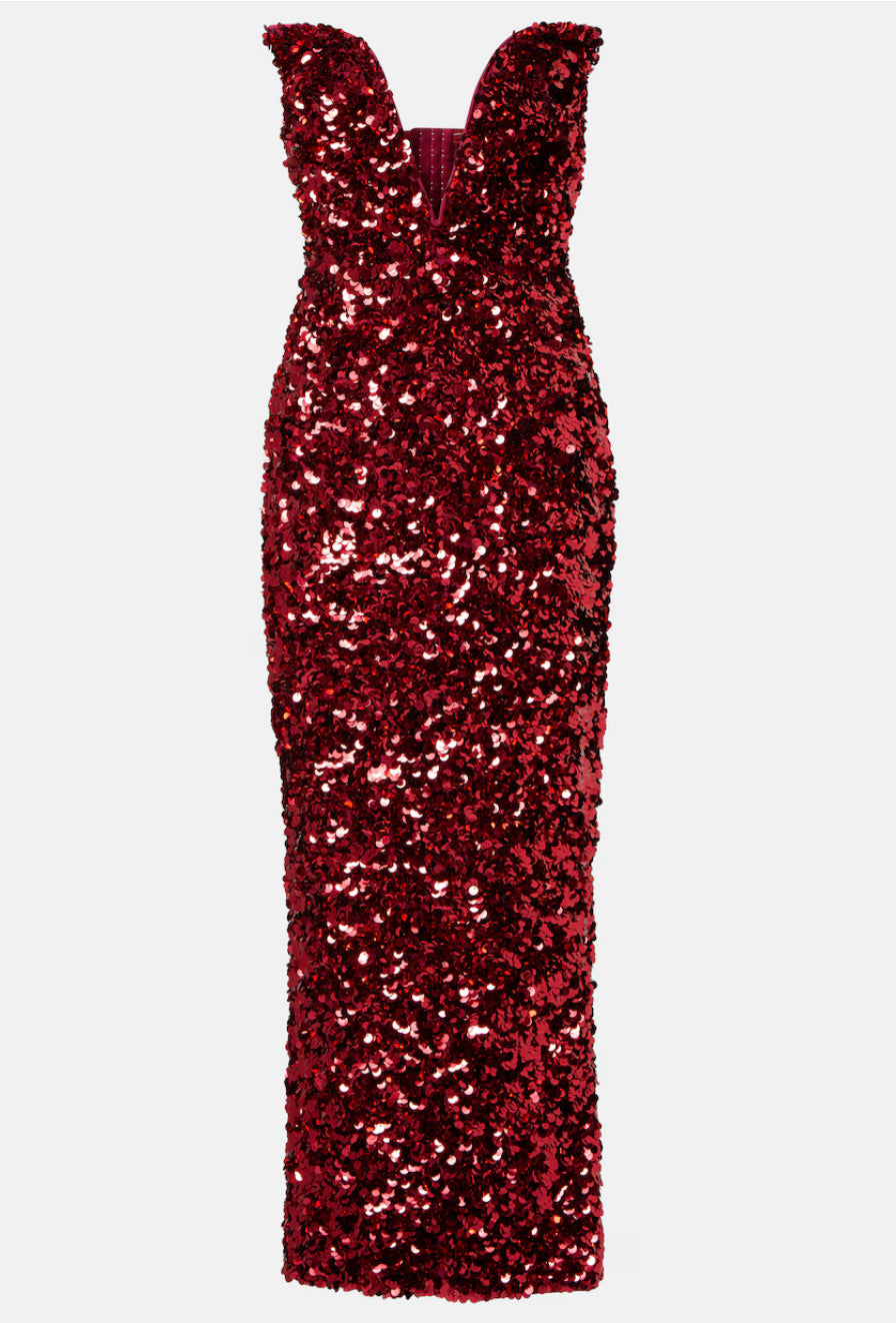 Self- Portrait- Red Sequin Plunge Dress Grace and Glamour Dress Hire NI image 3
