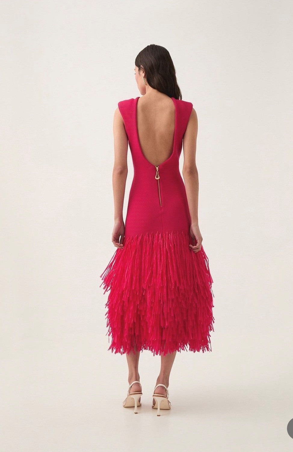 AJE Rushes Raffia Knit Midi Dress Hire – Deep Fuchsia