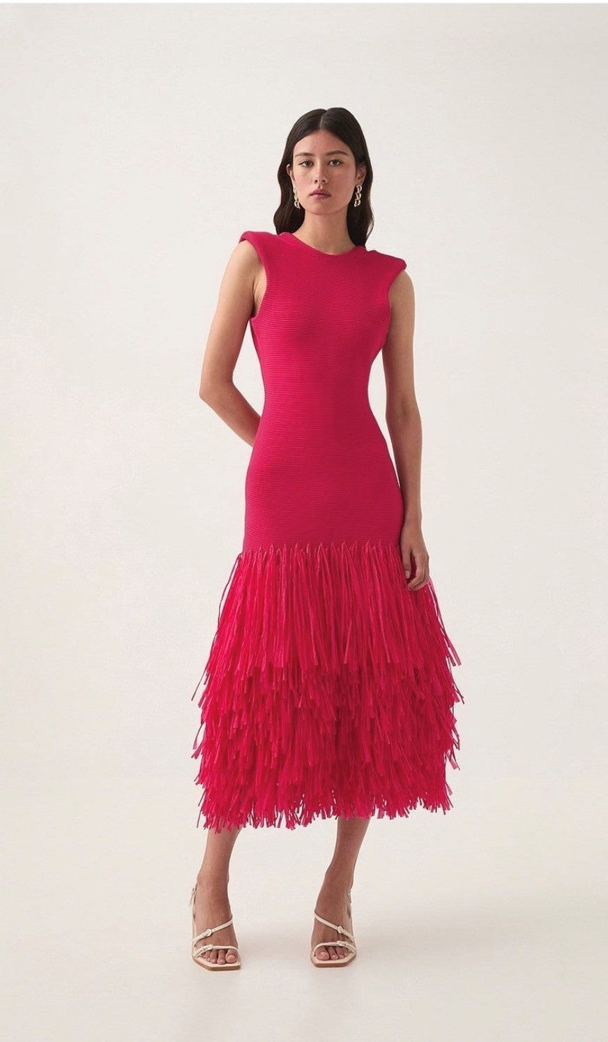 AJE Rushes Raffia Knit Midi Dress Hire – Deep Fuchsia