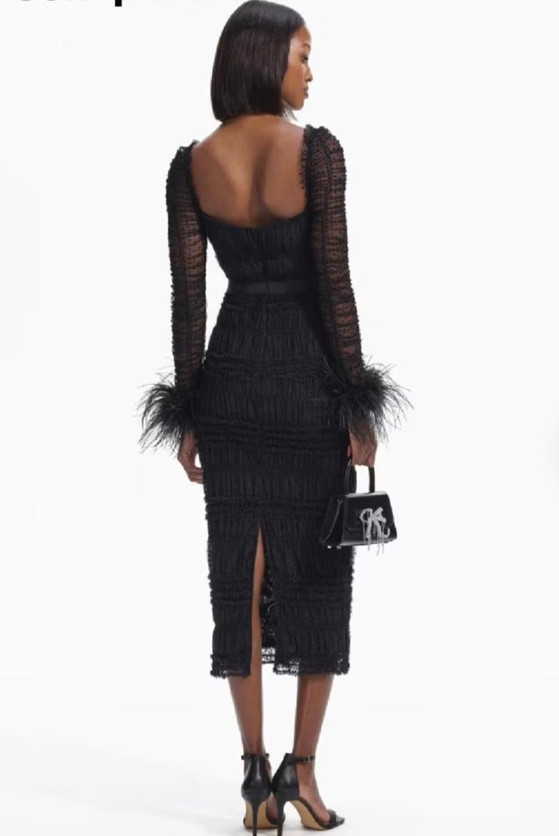Self-Portrait- Shirred Polka-Dot Tulle Midi