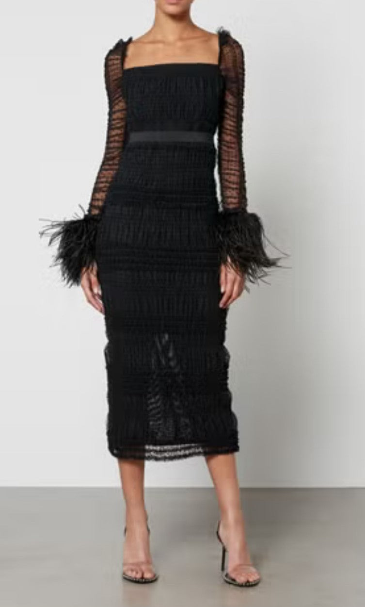 Self-Portrait- Shirred Polka-Dot Tulle Midi