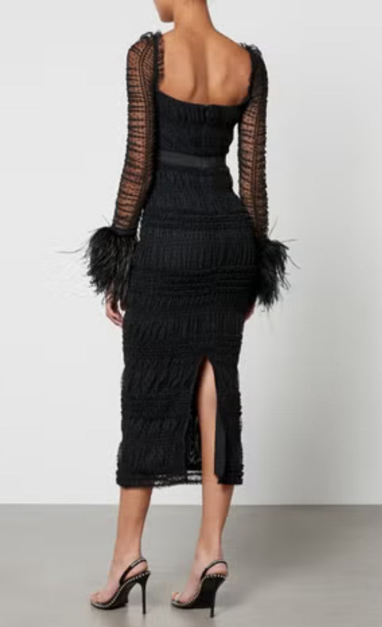 Self-Portrait- Shirred Polka-Dot Tulle Midi