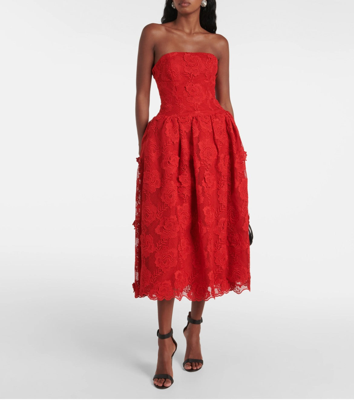 Self Portrait- red bandeau-style lace midi