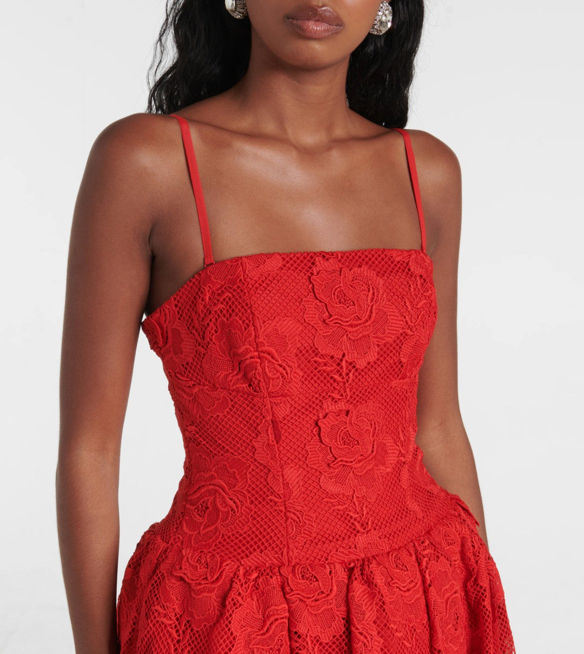 Self Portrait- red bandeau-style lace midi