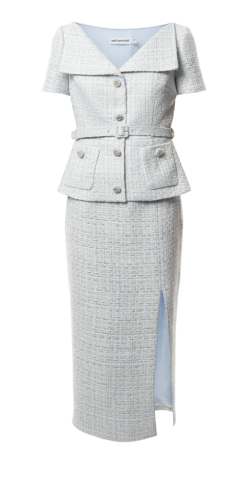 Self portrait- BLUE BOUCLE MIDI DRESS image 1