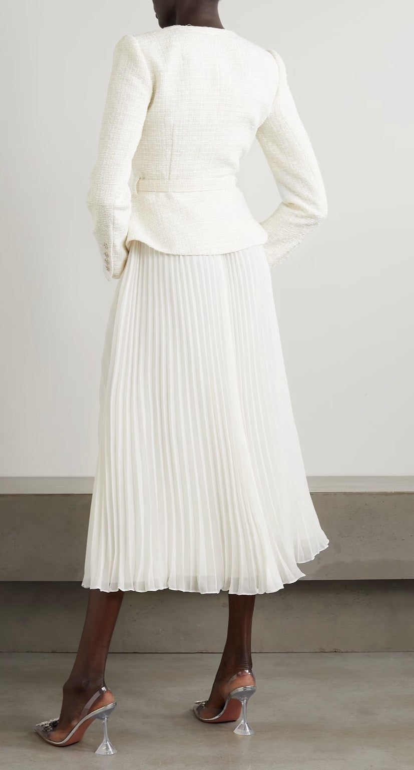 Self-Portrait Cream Tailored BOUCLÉ AND CHIFFON Midi image 1