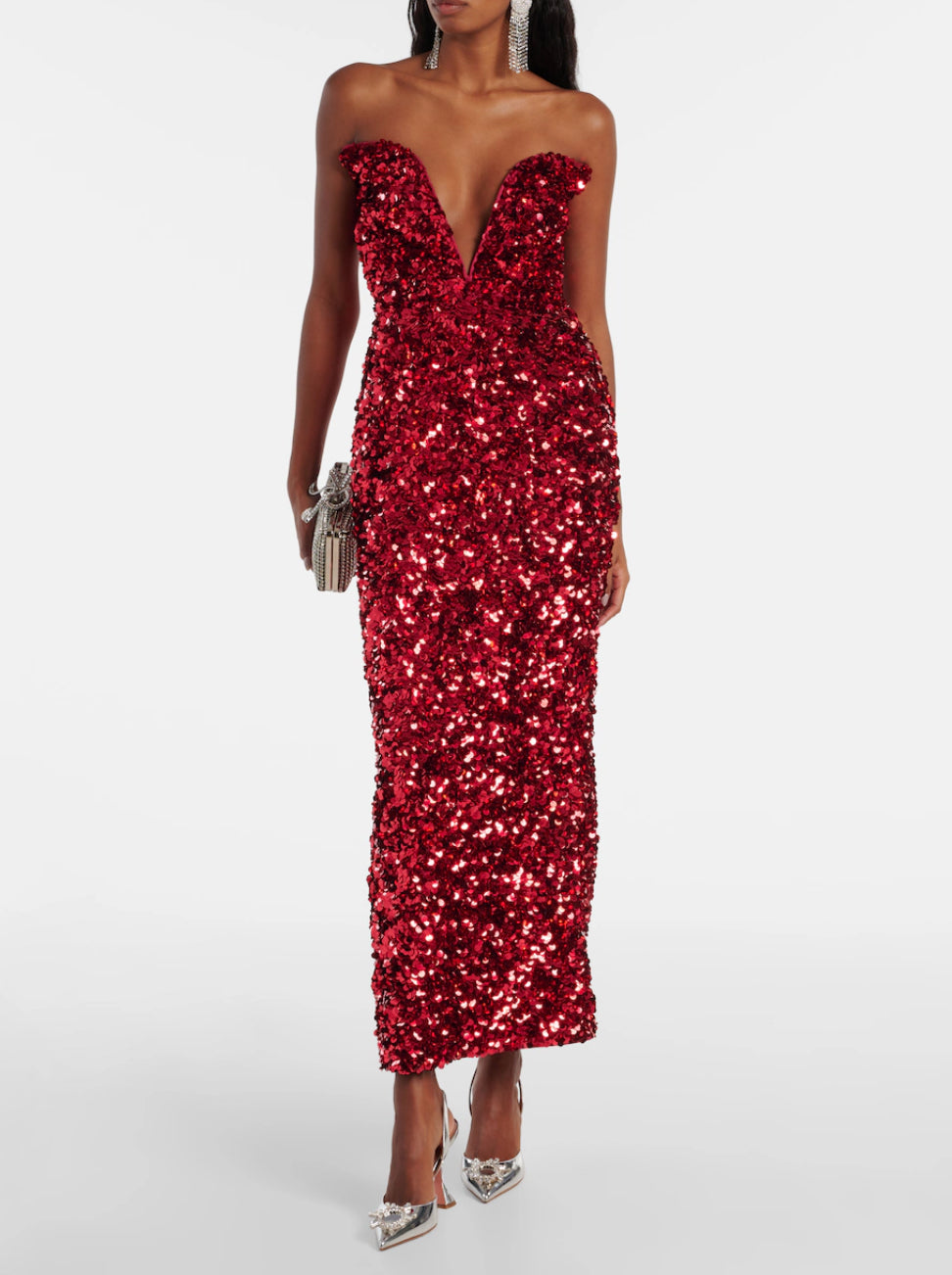 Self- Portrait- Red Sequin Plunge Dress Grace and Glamour Dress Hire NI image 0