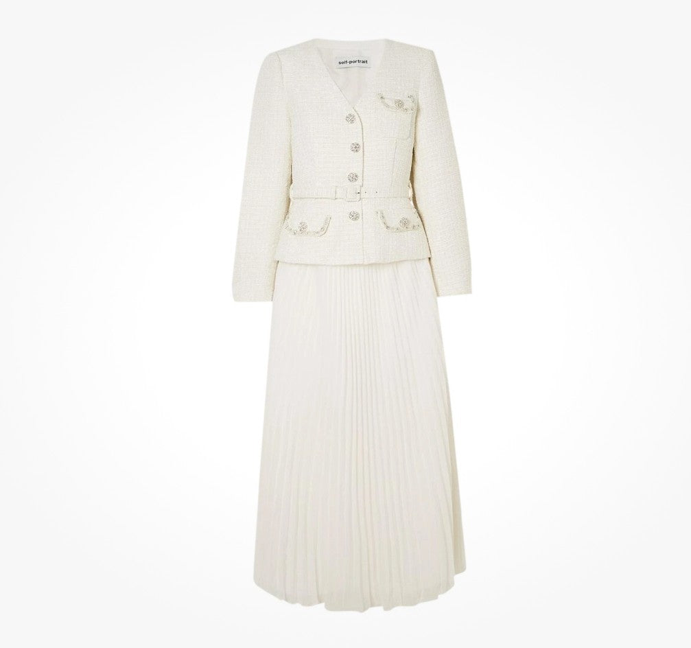 Self-Portrait Cream Tailored BOUCLÉ AND CHIFFON Midi image 0
