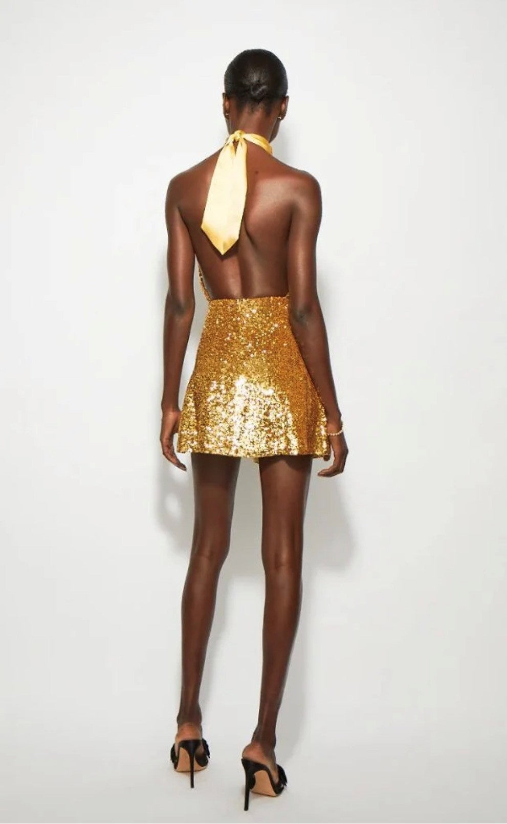 Harmur Gold Sequin Backless dress 100% silk lined-Dress Hire NI
